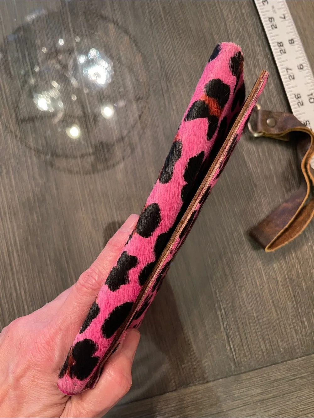 Keep It Gypsy Upcycled  Pink Leopard Ponyhair - Cowhide Trifold Wallet